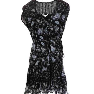 Willow & Clay dress M chiffon layered ruffles wrap navy blue floral